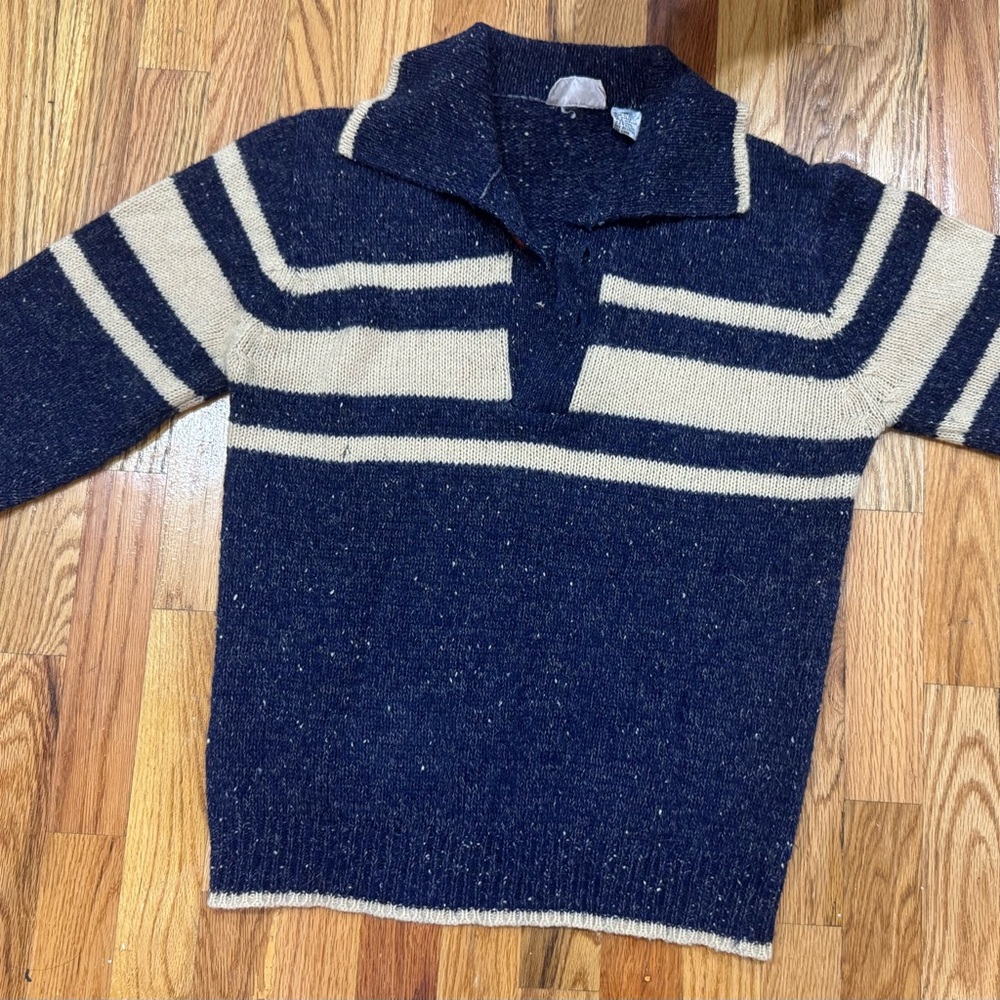 Rare Vintage Wool Men's Sweater in Navy and Cream